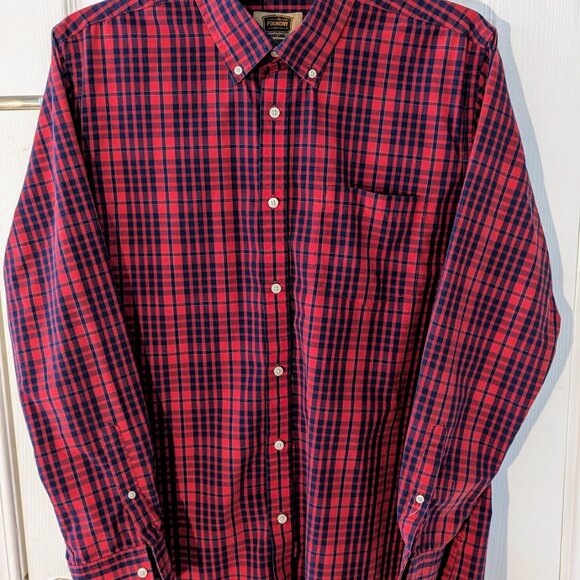 Mens Big & Tall Red & Blue Plaid Foundry Button-Down Long (Large Tall) - Picture 2 of 6